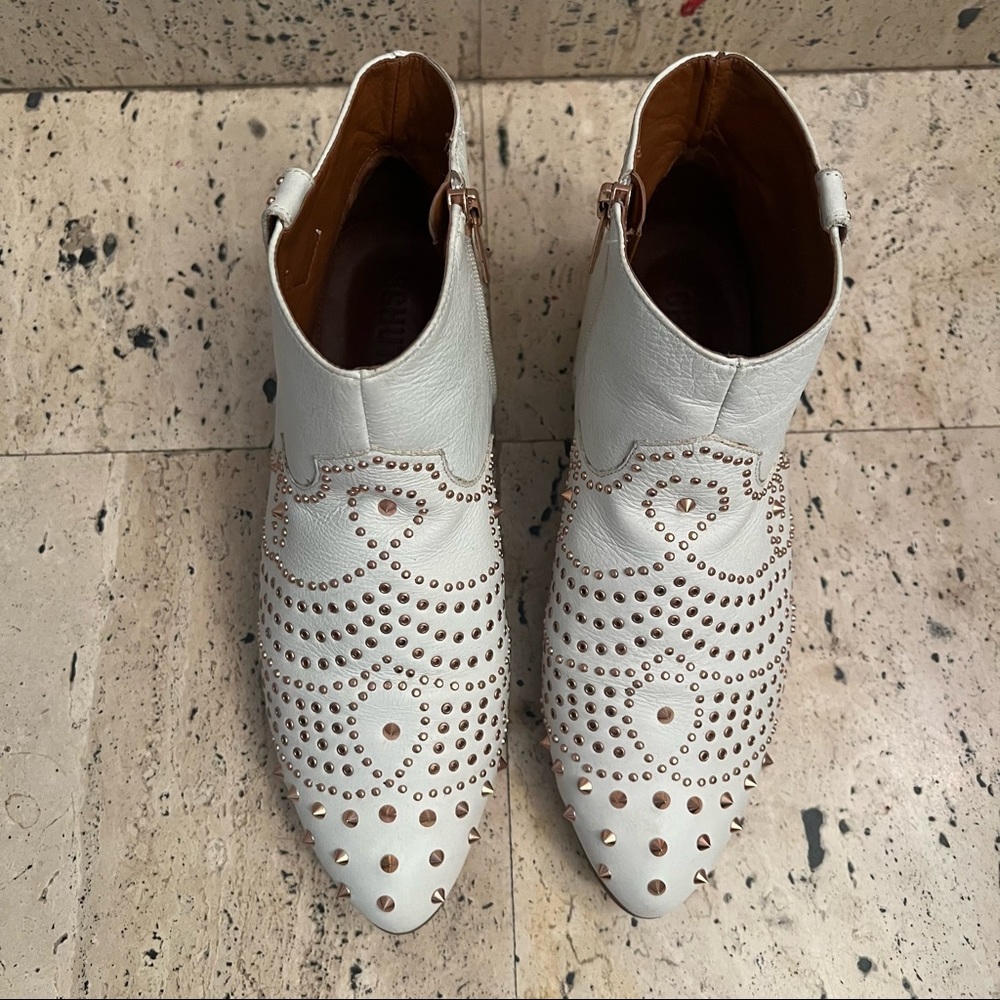 Schutz Gold Studded Leather Ankle Boots